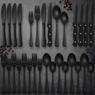 Black Cutlery Set Of 24 Pieces With Dishwasher Safe Stainless Steel | Whitfield