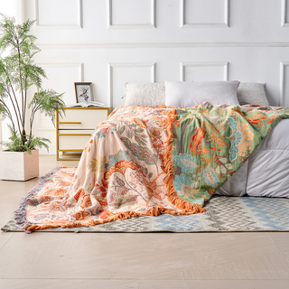 Floral Jacquard Fringed Multi Purpose Throw Blanket | Thalorin