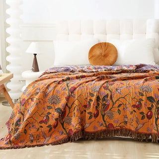 Boho Floral Cotton Jacquard Throw Blanket | Harrison