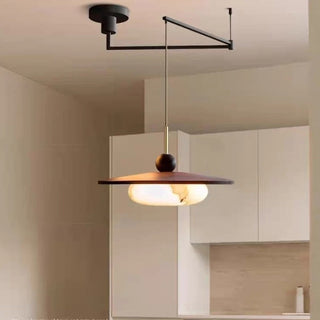 Vintage Walnut Marble Glass Adjustable Swing Arm Pendant Light | Virelune