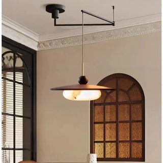 Vintage Walnut Marble Glass Adjustable Swing Arm Pendant Light | Virelune