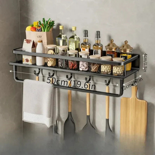 Kitchen Wall Shelf With Utensil Hooks And Space-Saving Aluminum Design | Ramsey
