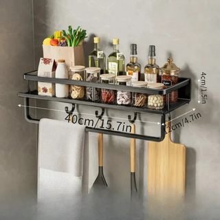 Kitchen Wall Shelf With Utensil Hooks And Space-Saving Aluminum Design | Ramsey