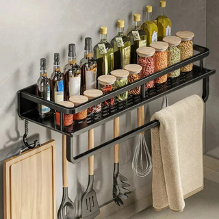 Kitchen Wall Shelf With Utensil Hooks And Space-Saving Aluminum Design | Ramsey