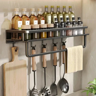 Kitchen Wall Shelf With Utensil Hooks And Space-Saving Aluminum Design | Ramsey