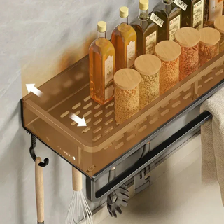 Kitchen Wall Shelf With Utensil Hooks And Space-Saving Aluminum Design | Ramsey