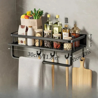 Kitchen Wall Shelf With Utensil Hooks And Space-Saving Aluminum Design | Ramsey