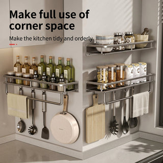 Kitchen Wall Shelf With Utensil Hooks And Space-Saving Aluminum Design | Ramsey