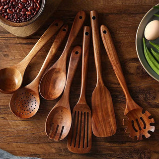 Teak Wood Kitchen Utensil 7 Piece Set With Sustainable Material And Ergonomic Design | Sterling