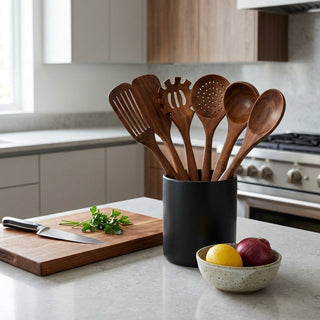Teak Wood Kitchen Utensil 7 Piece Set With Sustainable Material And Ergonomic Design | Sterling