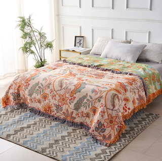 Floral Jacquard Fringed Multi Purpose Throw Blanket | Thalorin