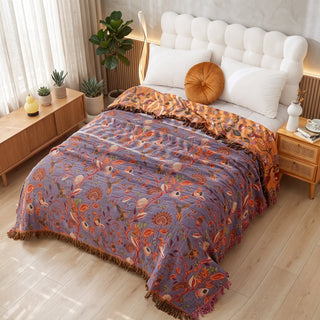Boho Floral Cotton Jacquard Throw Blanket | Harrison