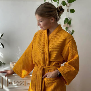 Lightweight Waffle Belted Everyday Home Relaxation Bathrobe | Mireston