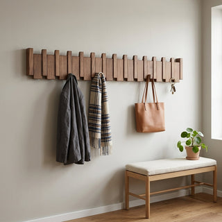 Handmade Piano Design Wall Hanger Foldable Hooks Wooden Storage Organizer | Farley