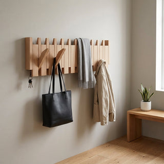 Handmade Piano Design Wall Hanger Foldable Hooks Wooden Storage Organizer | Farley