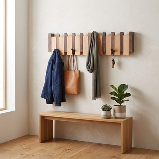 Handmade Piano Design Wall Hanger Foldable Hooks Wooden Storage Organizer | Farley
