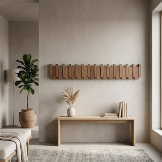 Handmade Piano Design Wall Hanger Foldable Hooks Wooden Storage Organizer | Farley