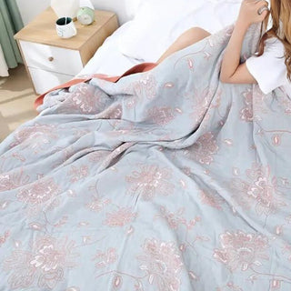 Floral Jacquard Cotton Summer Bed Throw Blanket | Whitmore