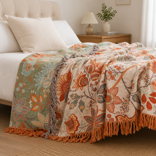 Floral Jacquard Fringed Multi Purpose Throw Blanket | Thalorin